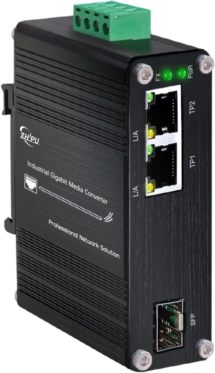 Lcantve محول وسائط الألياف إلى إيثرنت الصناعي Mini 1.25G SFP يدعم تركيب على سكة DIN، 1x 100/1000Base-X فتحات SFP إلى 2X 10/100/1000Base-T RJ45 محول ألياف 2 منفذ، 12~48V مدخل طاقة DC - Image 1